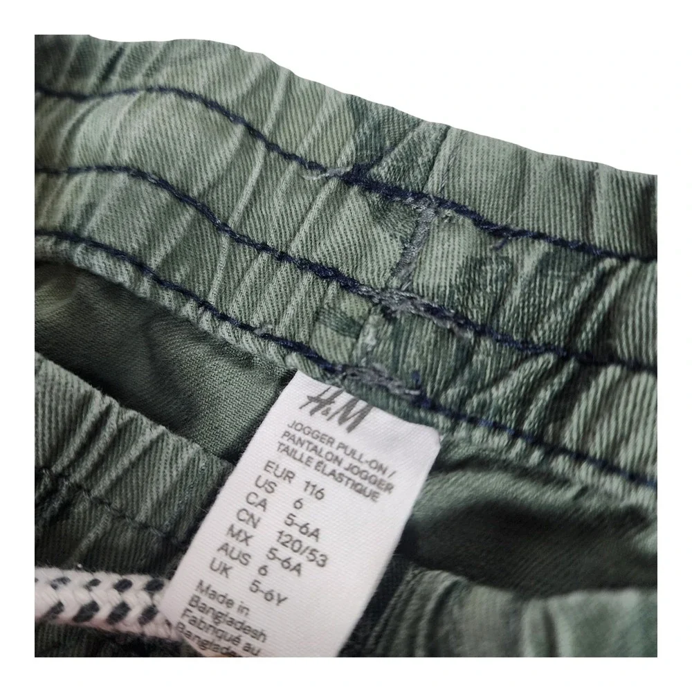 HM Kids Olive Green Woodland Bear Wolf Animal Print Cotton Joggers Size 5-6Y